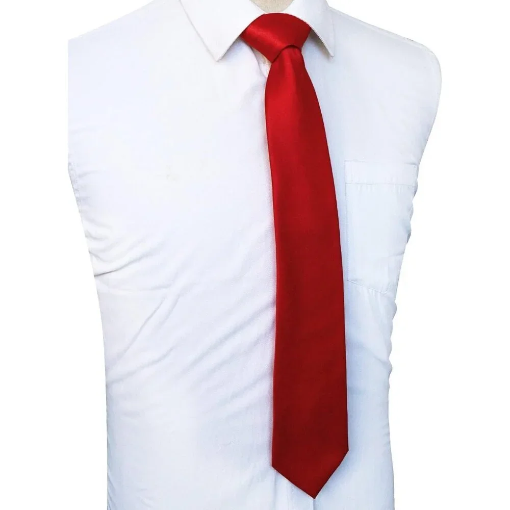 Men's Red Solid Pure Color Imported Polyester Formal Neck Ties